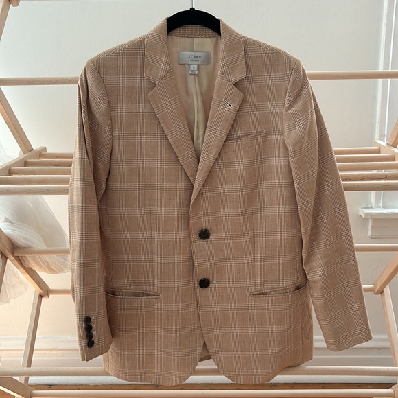 J. Crew Ludlow Plaid Ivory Peach Linen Blazer Jacket Size 8 - Picture 2 of 15